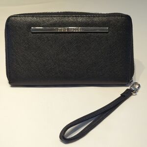 Steve Madden Black Textured Zip Wristlet with Silver Accent